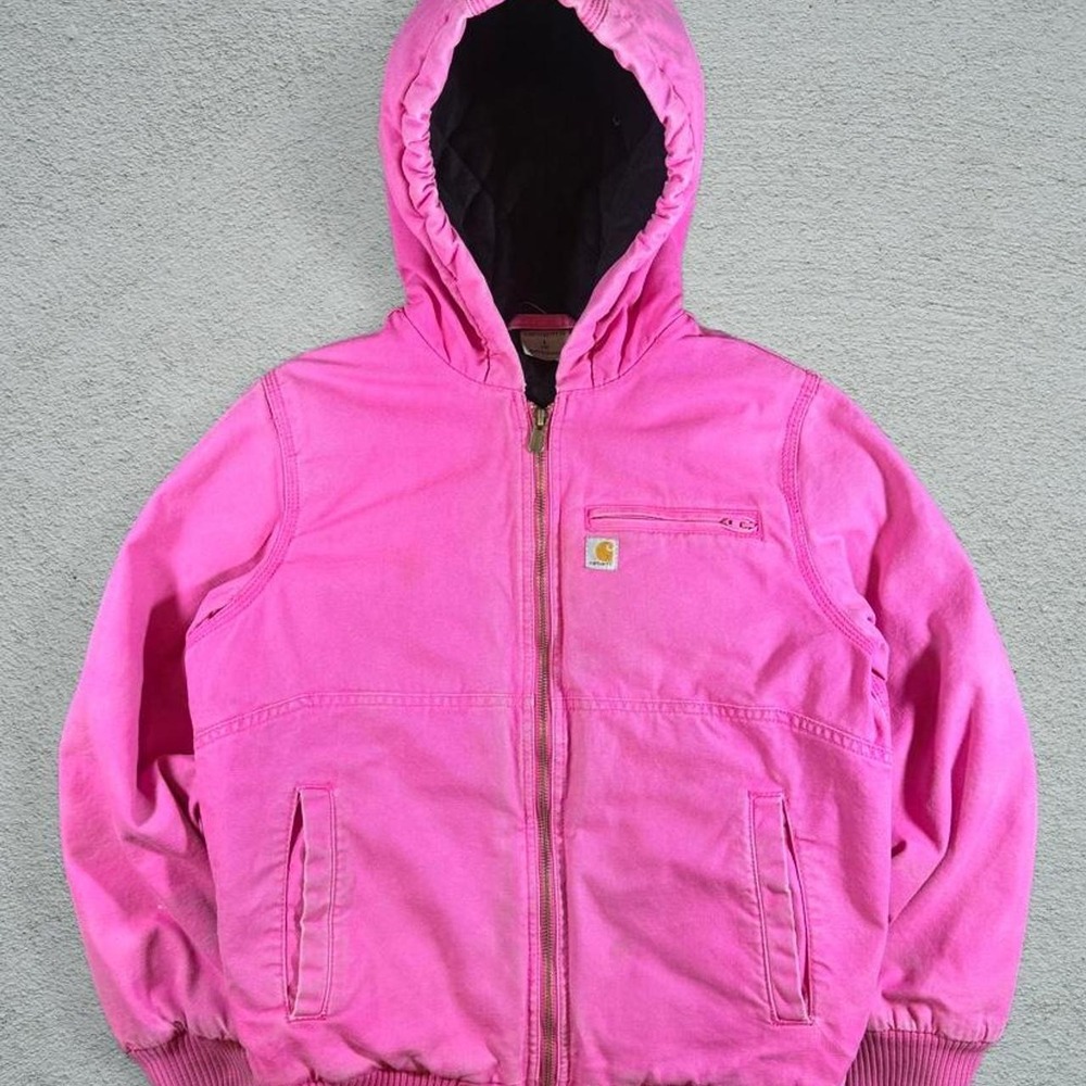 Carhartt Kids Pink Hooded Canvas Workwear Utility Jacket Size L 14